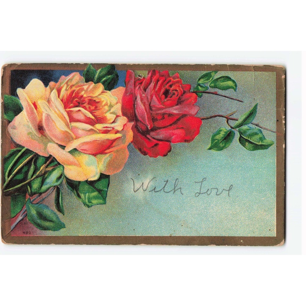 Vintage 1911 Embossed Rose Postcard With Love Williams Indiana Franklin Stamp